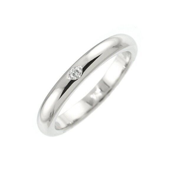 TIFFANY Co. Stacking Band Ring Diamond 1P Platinum Size4-4.5(US) - Picture 1 of 13